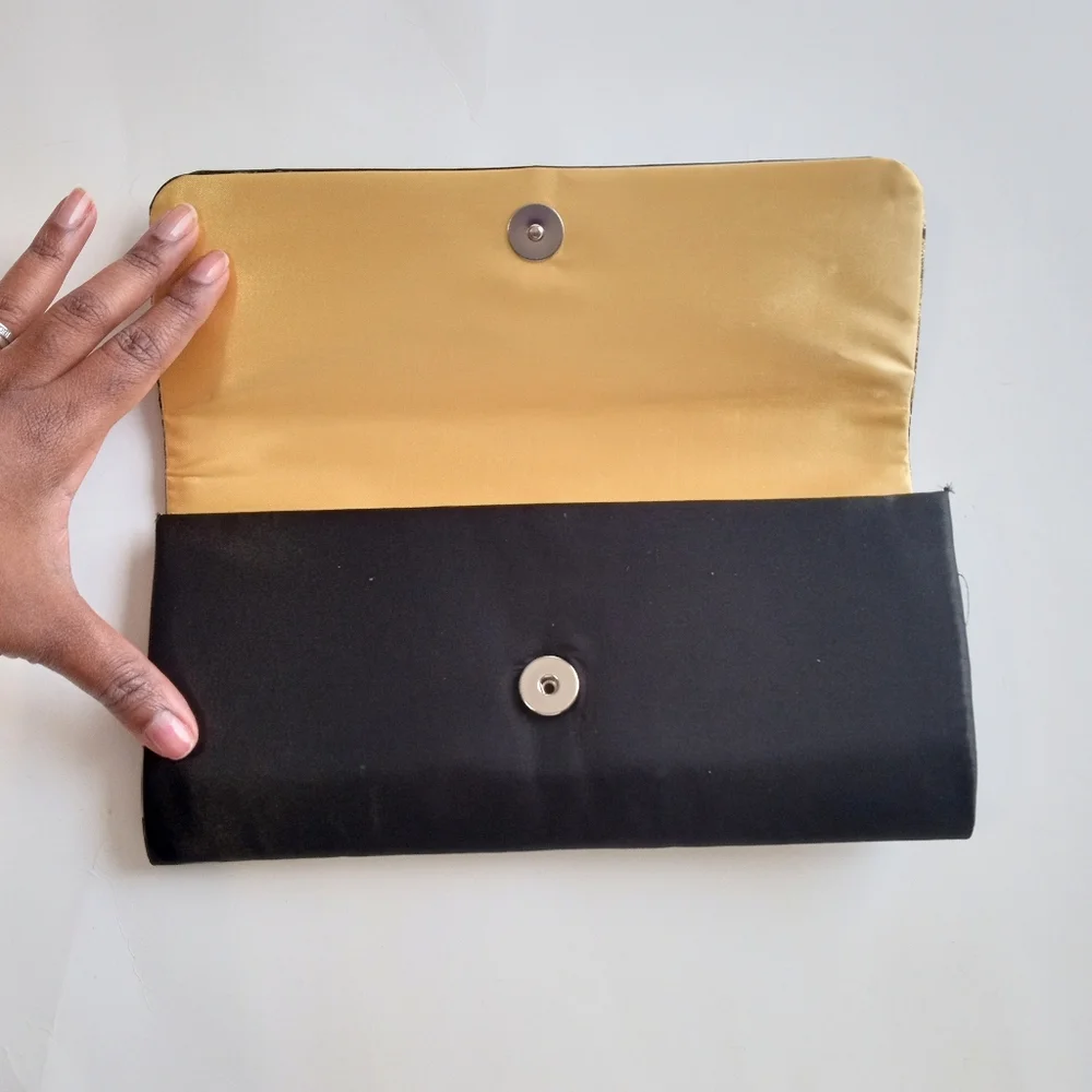 Sold**Black Gold Evening Lace Satin Formal Purse Clutch - Picture 2 of 6